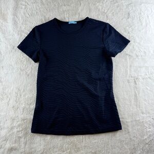 J. McLaughlin Navy Textured Zebra Knit Short Sleeve Stretch Crewneck Top Sz S